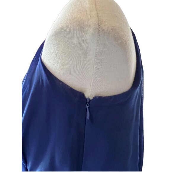 Max and Cleo Sheer Asymmetrical Dress Sz 4 (Small) Striped Blue, Yellow, & Gray - Picture 5 of 15